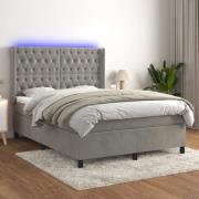 vidaXL Ramsäng med madrass & LED ljusgrå 140x200 cm sammet