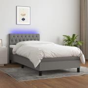 vidaXL Ramsäng med madrass & LED mörkgrå 90x200 cm tyg