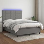 vidaXL Ramsäng med madrass & LED mörkgrå 140x190 cm tyg