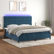 vidaXL Ramsäng med madrass & LED mörkblå 200x200 cm sammet