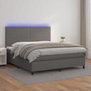 vidaXL Ramsäng med madrass & LED grå 180x200 cm konstläder