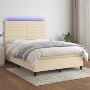 vidaXL Ramsäng med madrass & LED gräddvit 140x190 cm tyg
