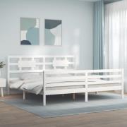 vidaXL Sängram med huvudgavel vit 200x200 cm massivt trä