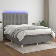 vidaXL Ramsäng med madrass & LED mörkgrå 140x190 cm tyg