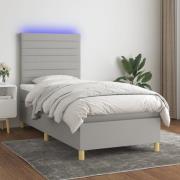 vidaXL Ramsäng med madrass & LED ljusgrå 90x190 cm tyg