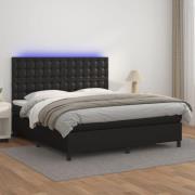 vidaXL Ramsäng med madrass & LED svart 160x200 cm konstläder