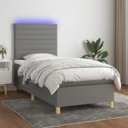 vidaXL Ramsäng med madrass & LED mörkgrå 100x200 cm tyg