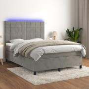 vidaXL Ramsäng med madrass & LED ljusgrå 140x190 cm sammet