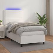 vidaXL Ramsäng med madrass & LED vit 100x200 cm konstläder
