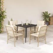 vidaXL Matgrupp för trädgården med dynor 5 delar beige konstrotting