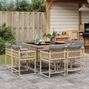 vidaXL Matgrupp för trädgården med dynor 9 delar mixbeige konstrotting