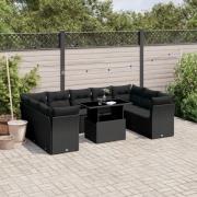 vidaXL Loungegrupp 10 delar med svarta dynor konstrotting