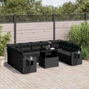 vidaXL Loungegrupp 10 delar med svarta dynor konstrotting