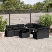 vidaXL Loungegrupp 10 delar med svarta dynor konstrotting