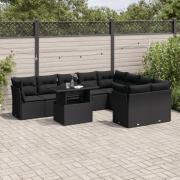 vidaXL Loungegrupp 10 delar med svarta dynor konstrotting