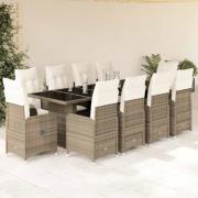 vidaXL Matgrupp för trädgården med dynor 11 delar beige konstrotting