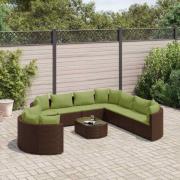 vidaXL Loungegrupp 10 delar med brun dynor konstrotting