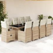 vidaXL Matgrupp för trädgården med dynor 11 delar beige konstrotting