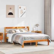 vidaXL Sängram utan madrass vaxbrun 140x200 cm massiv furu