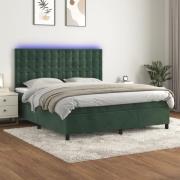 vidaXL Ramsäng med madrass & LED mörkgrön 180x200 cm sammet