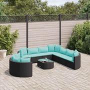 vidaXL Loungegrupp 10 delar med svarta dynor konstrotting