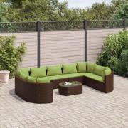 vidaXL Loungegrupp 10 delar med brun dynor konstrotting