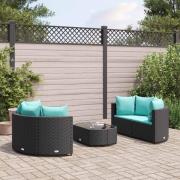 vidaXL Loungegrupp för trädgården med dynor 5 delar svart konstrotting