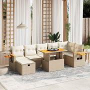 vidaXL Matgrupp för trädgården med dynor 8 delar beige konstrotting