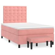 vidaXL Ramsäng med madrass rosa 120x190 cm sammet