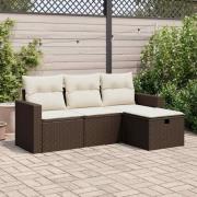 vidaXL Loungegrupp för trädgården med dynor 4 delar konstrotting brun