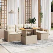 vidaXL Soffgrupp för trädgården med dynor 6 delar beige konstrotting