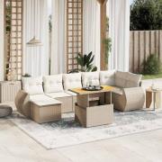 vidaXL Matgrupp för trädgården med dynor 8 delar beige konstrotting