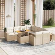 vidaXL Soffgrupp för trädgården med dynor 9 delar beige konstrotting