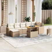 vidaXL Matgrupp för trädgården med dynor 8 delar beige konstrotting