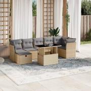 vidaXL Matgrupp för trädgården med dynor 8 delar beige konstrotting
