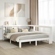 vidaXL Säng med bokhylla utan madrass vit 160x200cm massiv furu