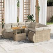 vidaXL Soffgrupp för trädgården med dynor 9 delar beige konstrotting