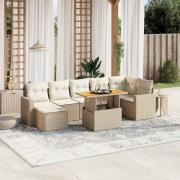 vidaXL Matgrupp för trädgården med dynor 8 delar beige konstrotting