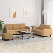 vidaXL Soffgrupp 3 delar brun sammet