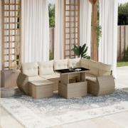 vidaXL Matgrupp för trädgården med dynor 8 delar beige konstrotting
