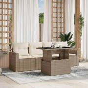 vidaXL Soffgrupp för trädgården med dynor 5 delar beige konstrotting
