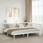 vidaXL Säng med bokhylla utan madrass vit 200x200cm massiv furu
