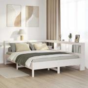 vidaXL Säng med bokhylla utan madrass vit 135x190cm massiv furu