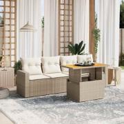 vidaXL Soffgrupp för trädgården med dynor 5 delar beige konstrotting