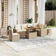 vidaXL Matgrupp för trädgården med dynor 7 delar beige konstrotting