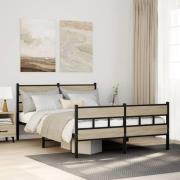 vidaXL Sängram utan madrass metall sonoma-ek 140x190 cm