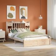 vidaXL Säng med bokhylla utan madrass 140x190cm massiv furu