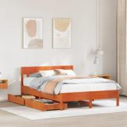vidaXL Sängram utan madrass vaxbrun 120x200 cm massiv furu