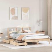 vidaXL Säng med bokhylla utan madrass 150x200cm massiv furu