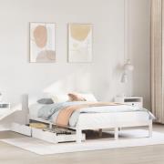 vidaXL Sängram med lådor vit 135x190 cm massiv furu